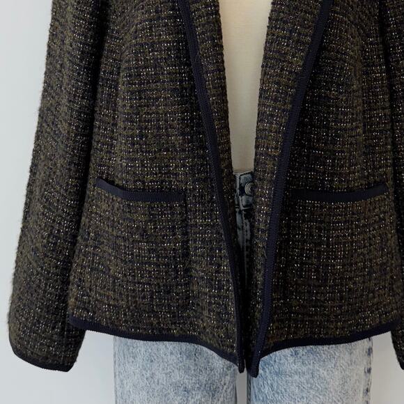 Talbots Tweed Open-Front Boxy Blazer Jacket Green/Black 18WP NWT - Picture 4 of 11